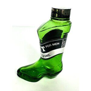 Vintage EMPTY Faberge Brut for Men Eau De Cologne Green Boot Bottle 4.5x3”